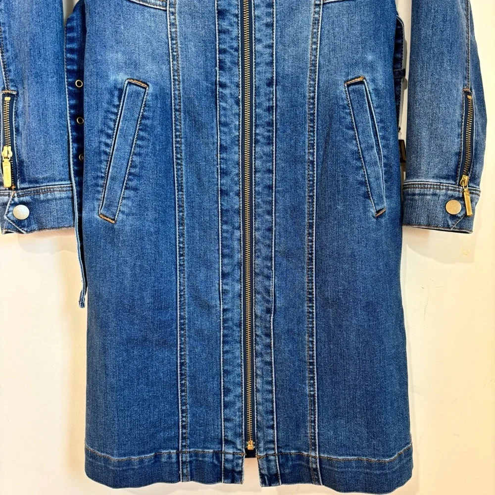 BWT INC International Concepts denim blue shirtdress gold zipper trench dress 2 - Picture 8 of 16